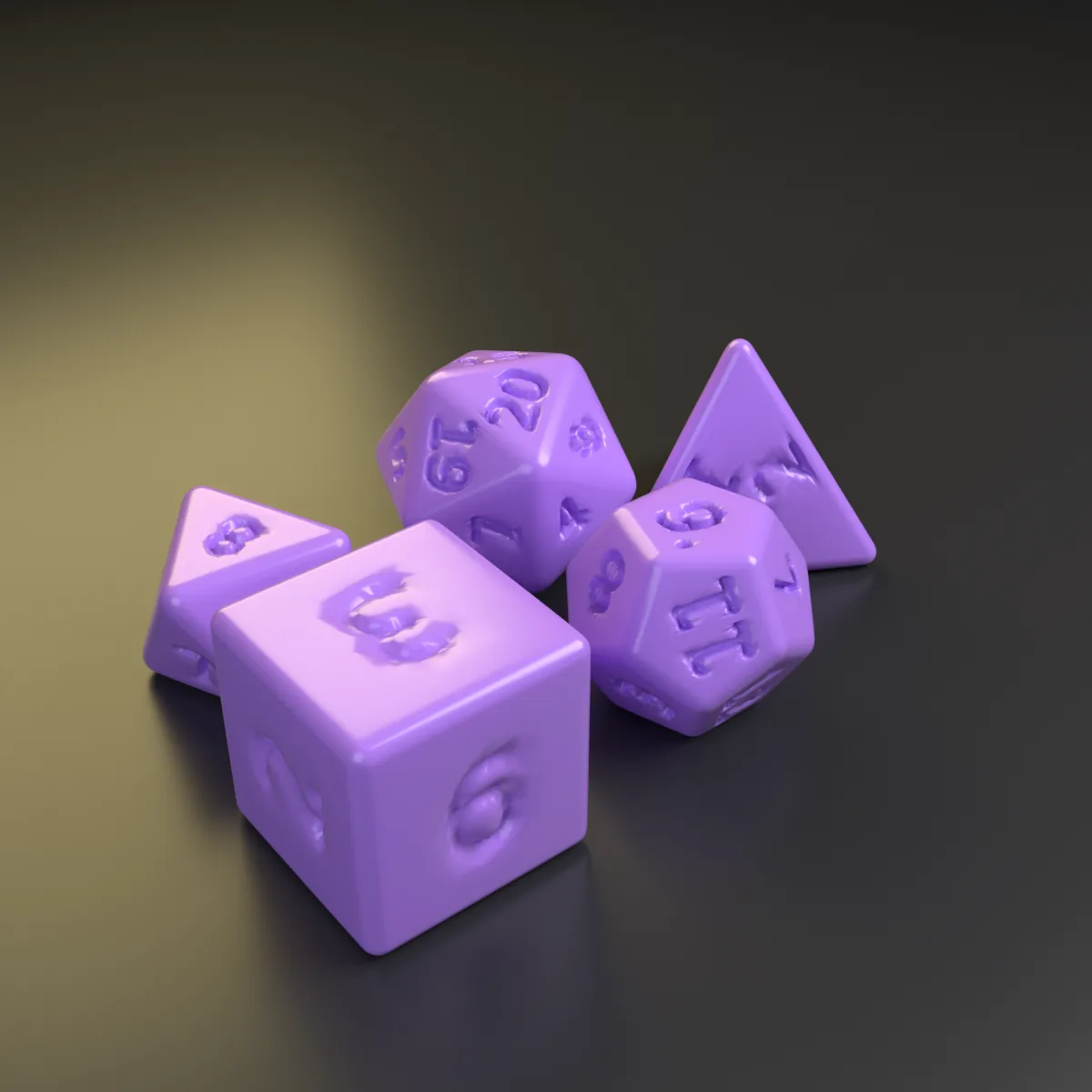 Set de dados de rol (7 dados) — otro ángulo