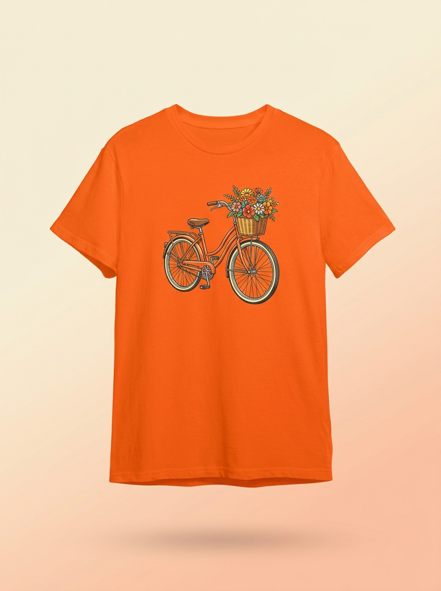 Camiseta Naranja Bici Retro