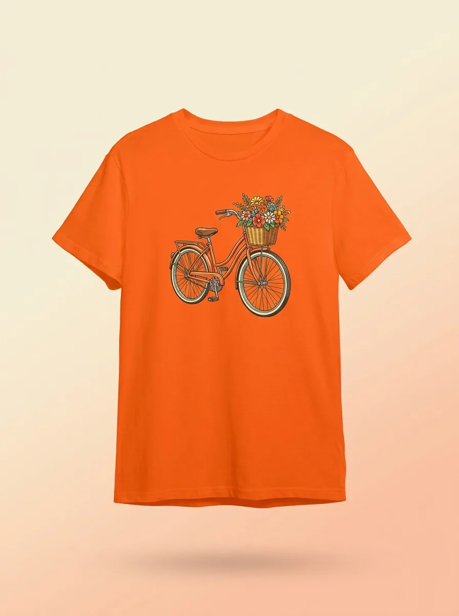 Camiseta Naranja Bici Retro