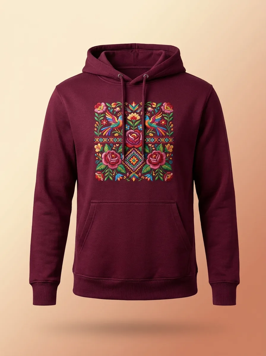 Hoodie Vinotinto Flores de Folclor