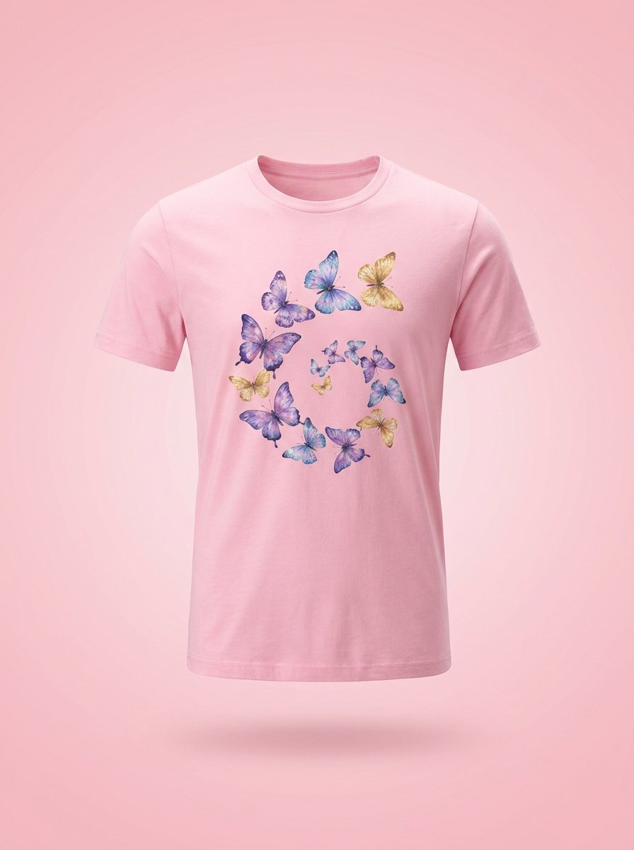 Camiseta Rosada Mariposas Acuarela