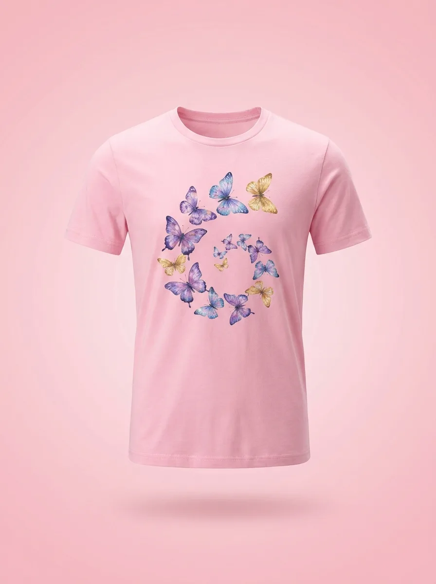 Camiseta Rosada Mariposas Acuarela