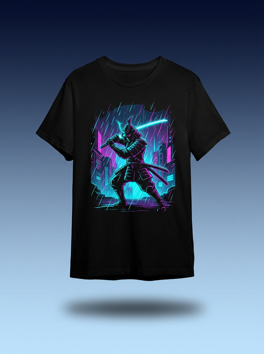 Camiseta Samurái Neón — Blanco