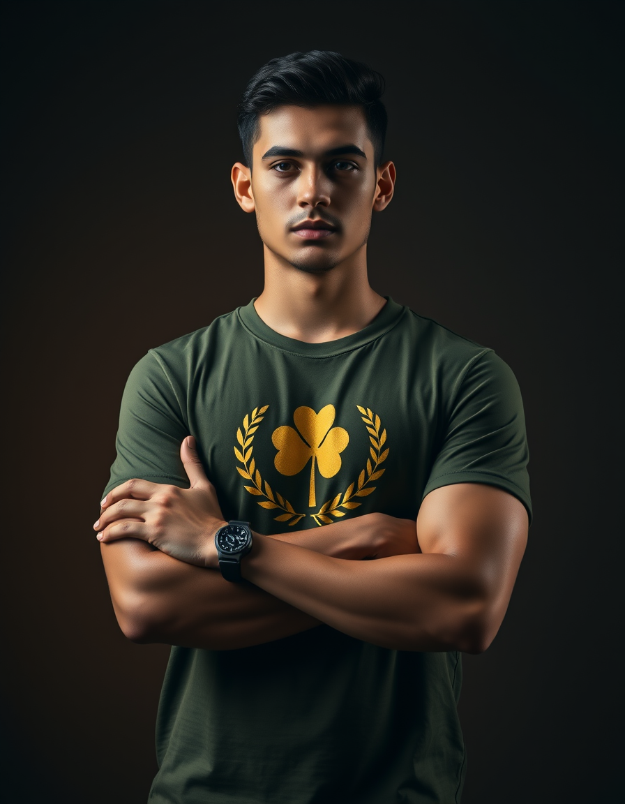 Camiseta Corona de Laurel Verde Militar — Blanco
