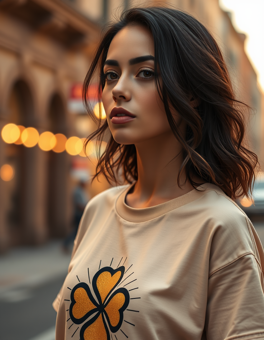 Camiseta Trébol Sol Beige — Blanco