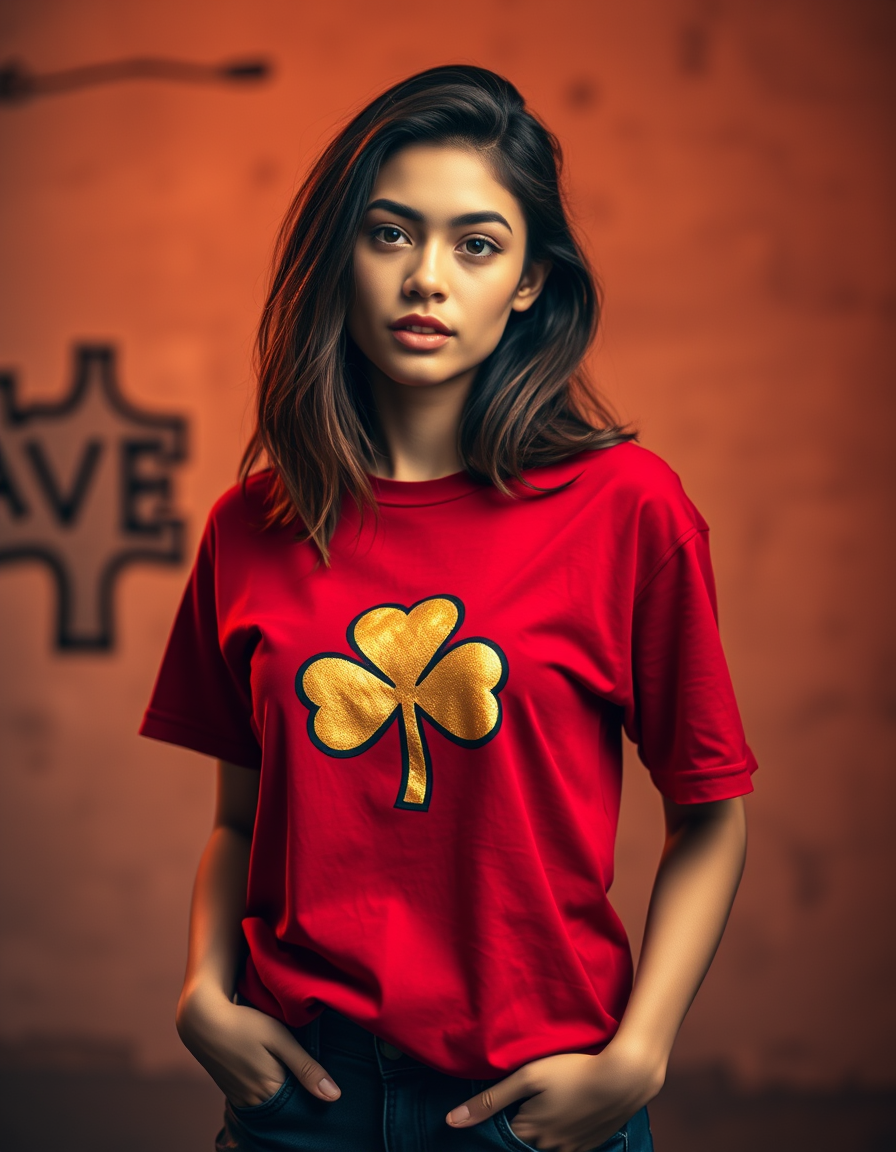 Camiseta Trébol Urbano Roja — Blanco