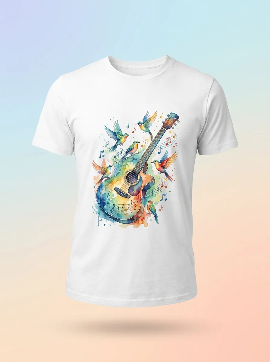 Camiseta Guitarra y Pájaros