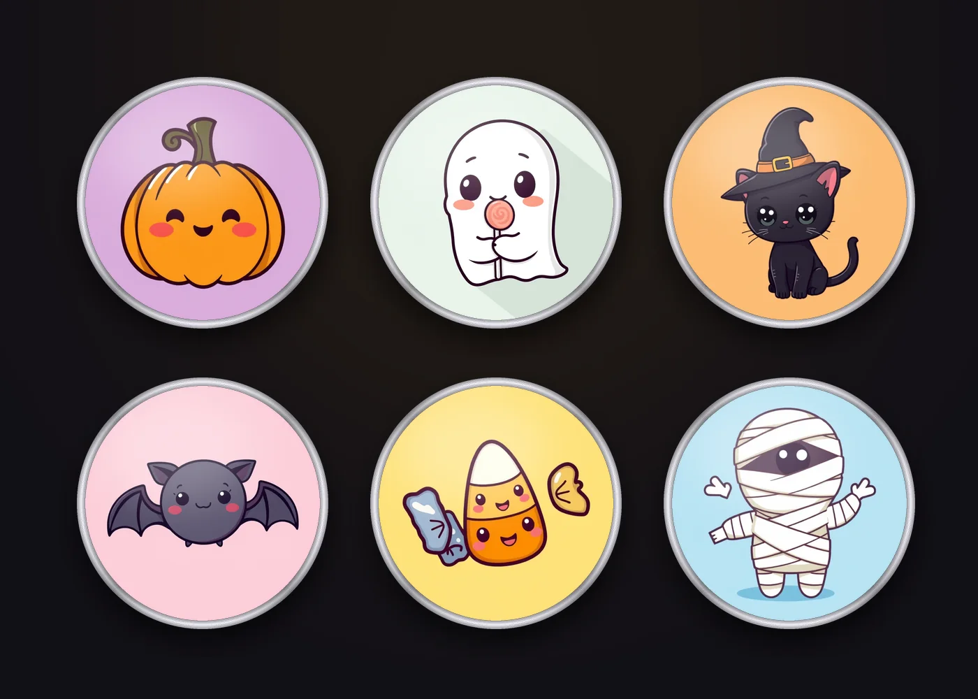 Pack de 6 pines de Halloween kawaii