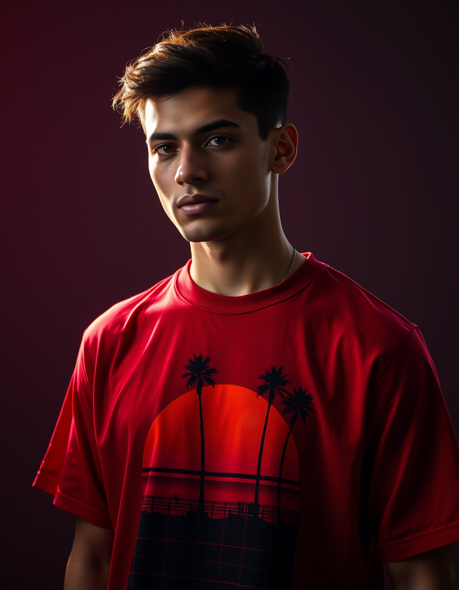 Camiseta Atardecer Retro Roja — Blanco