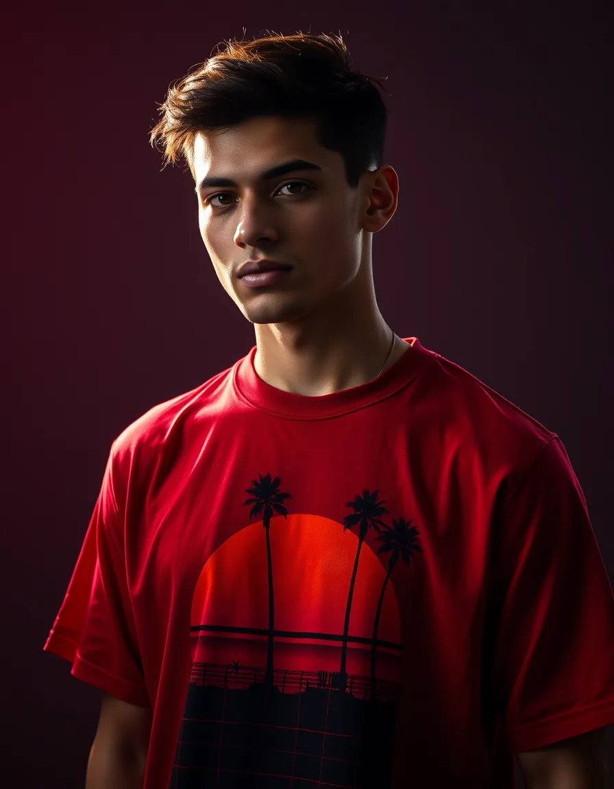 Camiseta Atardecer Retro Roja