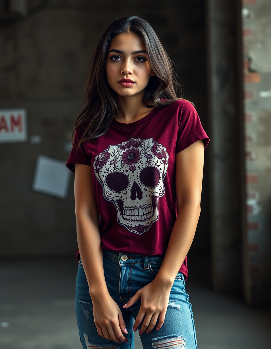 Camiseta Calavera Floral Vino Tinto — Blanco