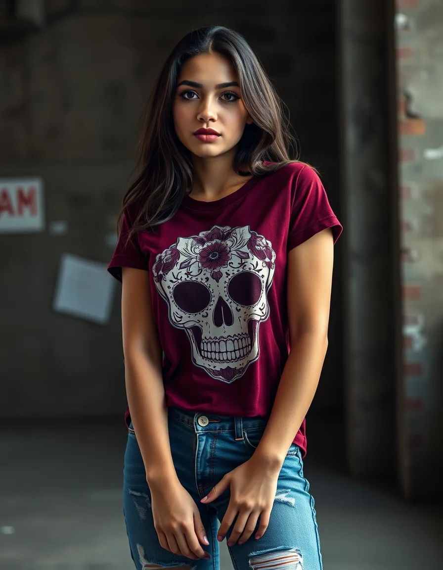 Camiseta Calavera Floral Vino Tinto — Blanco