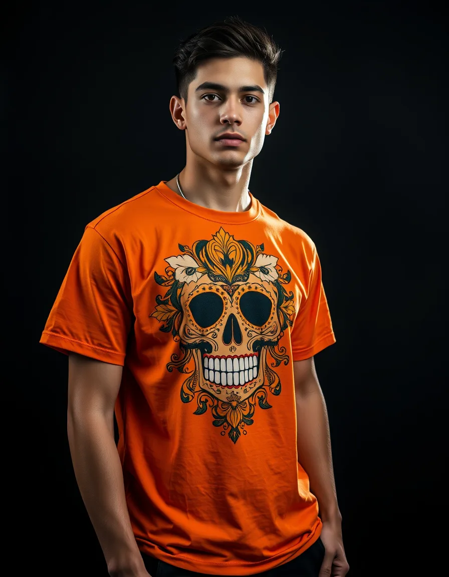 Camiseta Signature Calavera Floral Naranja