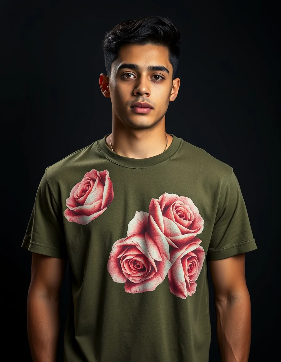 Camiseta Signature Rosas Verde Militar