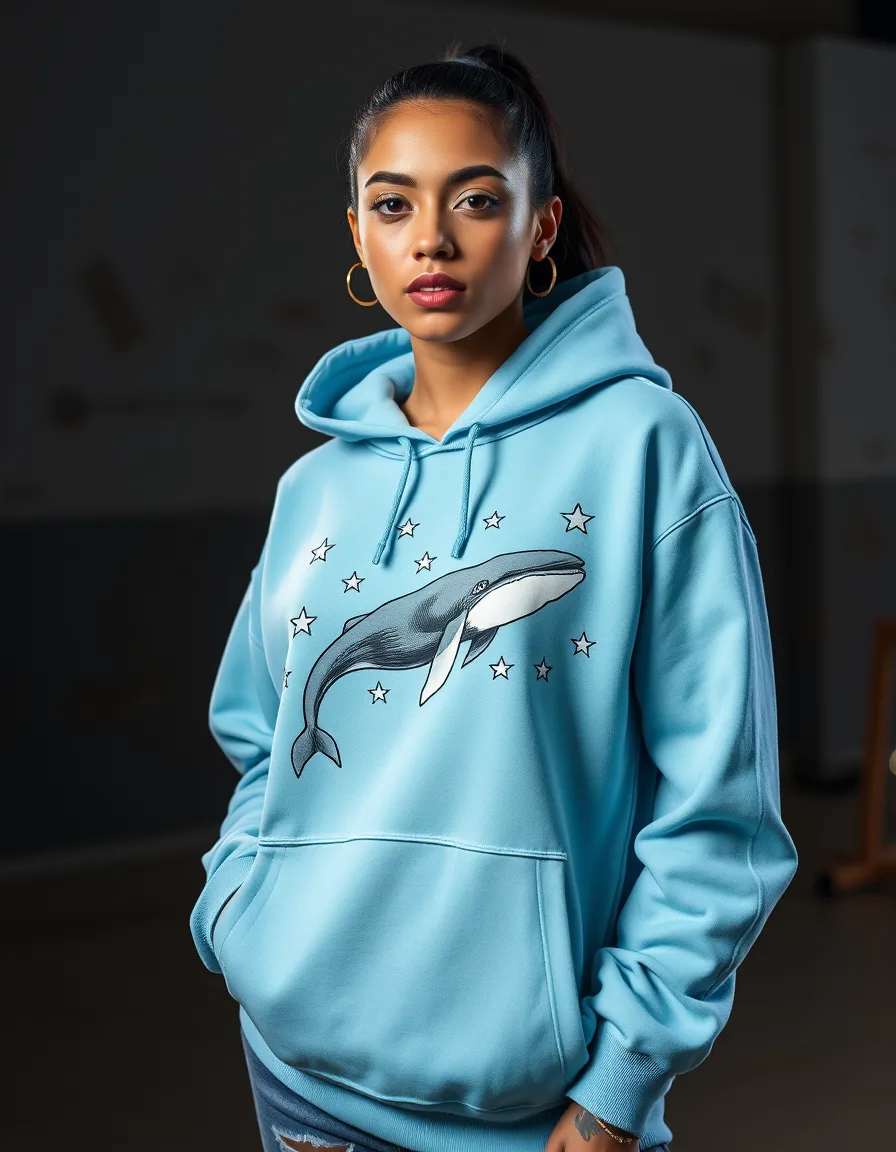 Hoodie Ballena Azul Cielo — Blanco