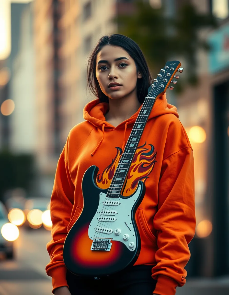 Hoodie Guitarra Naranja — Blanco