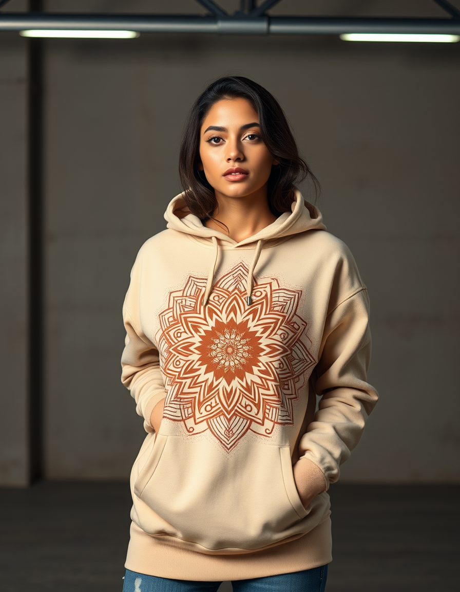 Hoodie Signature Mandala Beige — Blanco