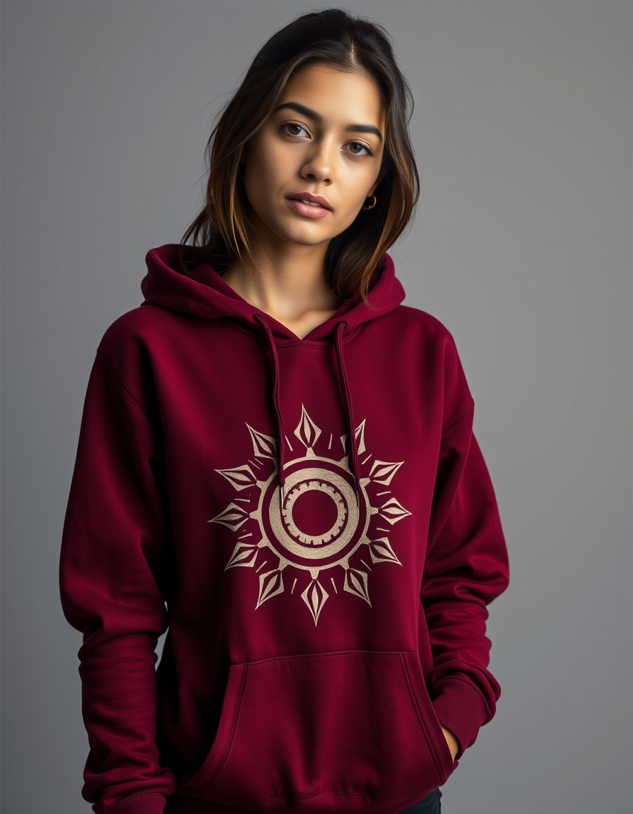 Hoodie Sol Azteca Vino Tinto — Blanco